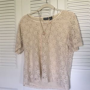 XL Creme Floral Lace Top